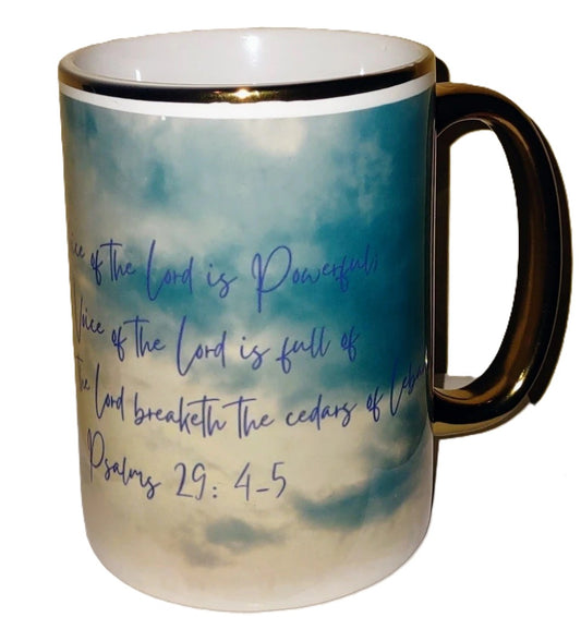 The Voice Of The Lord Scriptural Mugs (Gold Rim & Handle)